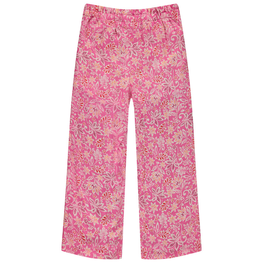 Pantalon fluide à fausse ceinture imprimé floral pour fille 