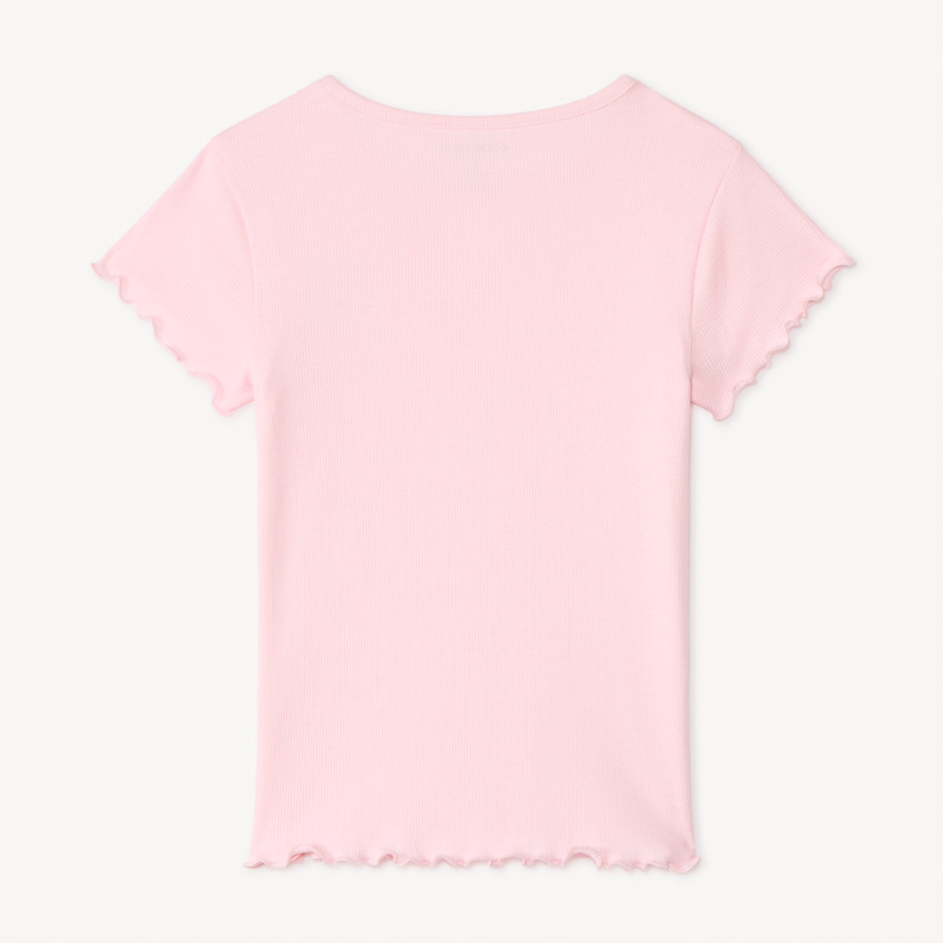 T-shirt manches courtes en maille côtelée uni broderie cœur pour fille 