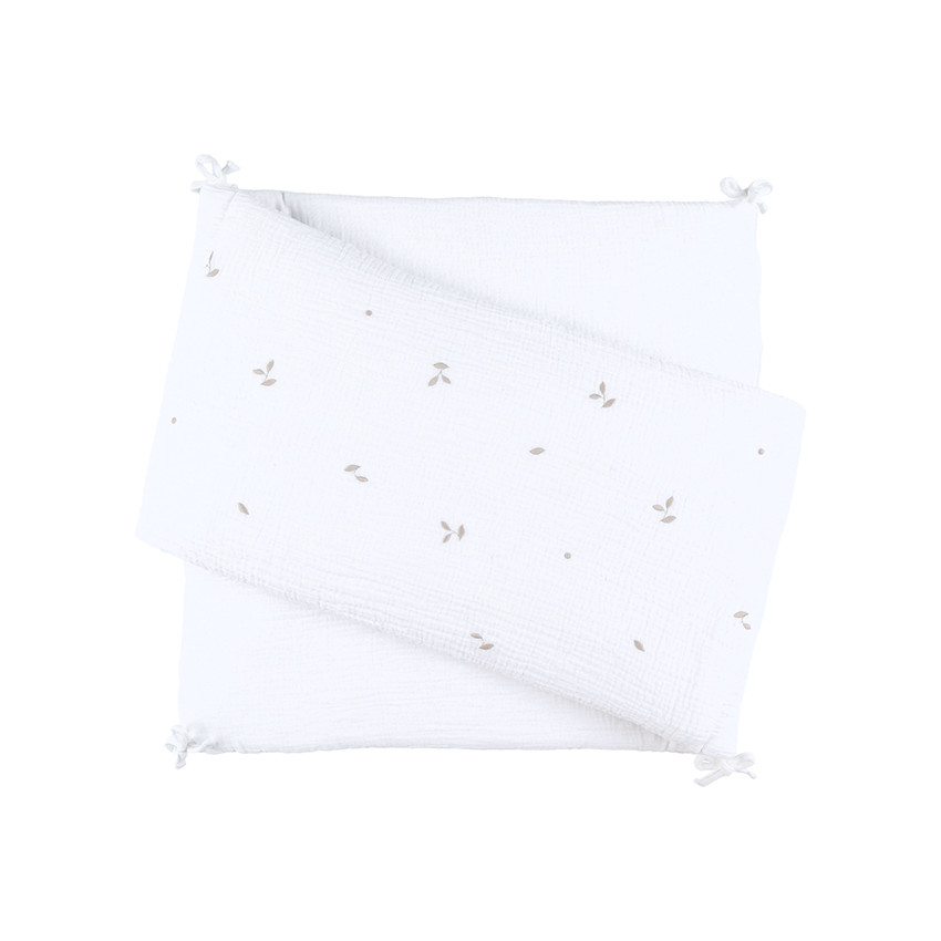 Tour de lit en mousseline brodée blanc