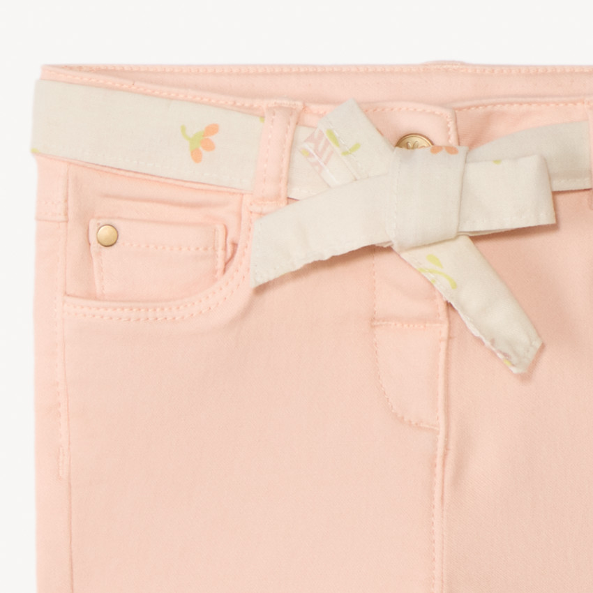 Jean droit uni avec ceinture à nouer pour bébé fille 