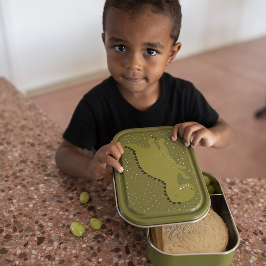 Lunchbox compartimentée en inox Mr. Dino vert 