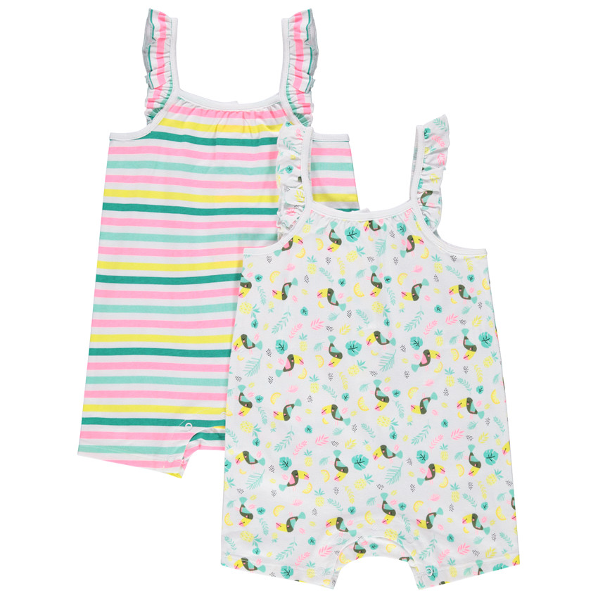 Lot de 2 combinaisons courtes à bretelles volantées imprimée / rayée 