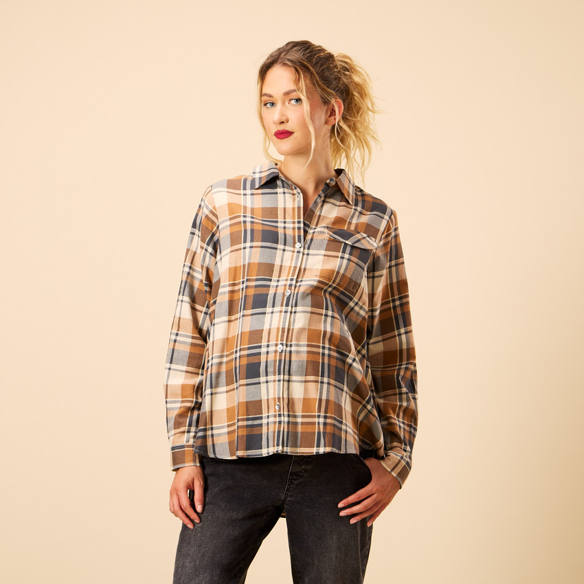 Chemise manches longues à carreaux pour femme 