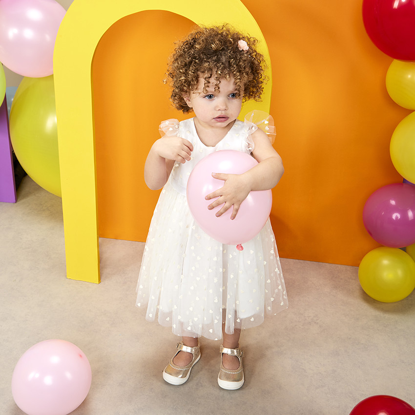 Robe de cérémonie en tulle imprimé cœurs pailletés pour bébé fille 