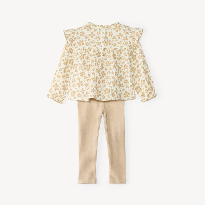 Ensemble tunique et caleçon côtelé bébé fille imprimé léopard floral 