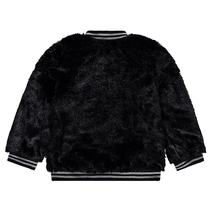 Veste en fausse fourrure reliefée avec noeuds brodés 