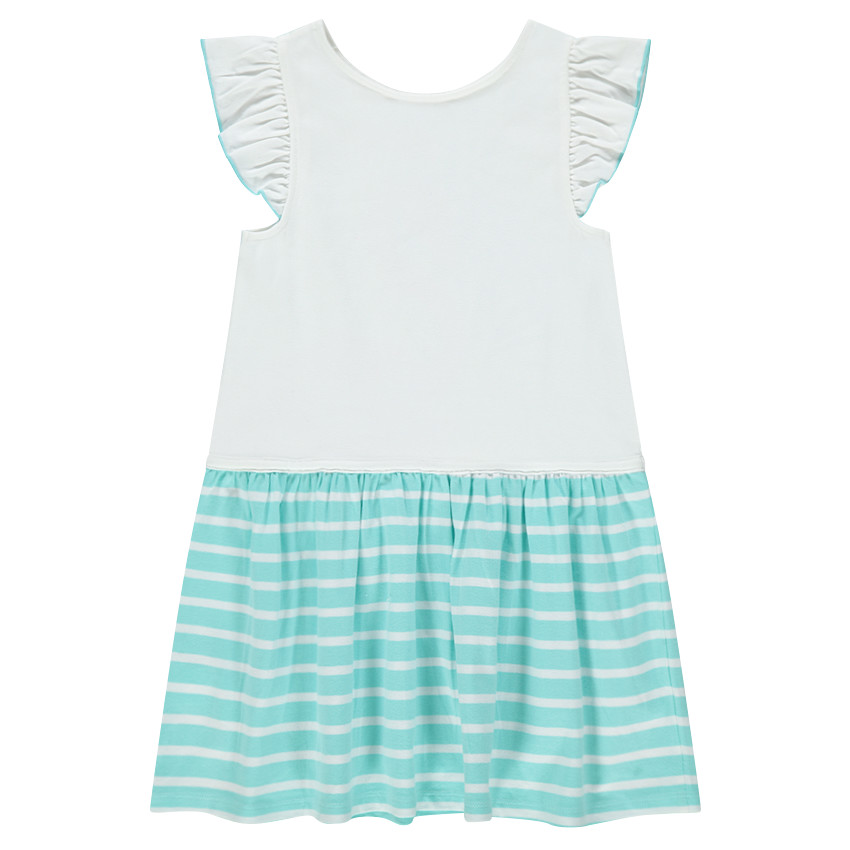 Robe manches courtes avec flamant rose printé et bas rayé 