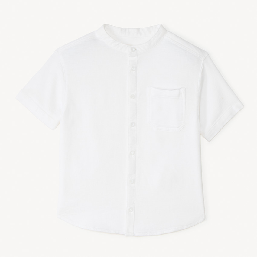 Chemise manches courtes col mao en toile pour garçon