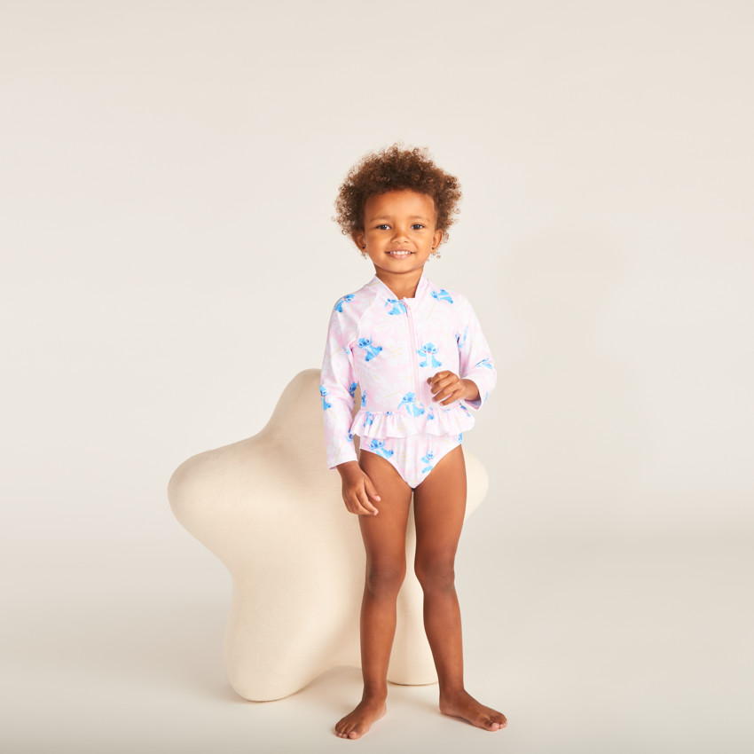 Maillot 1 pièce manches longues anti-UV imprimé Stitch Disney pour bébé fille