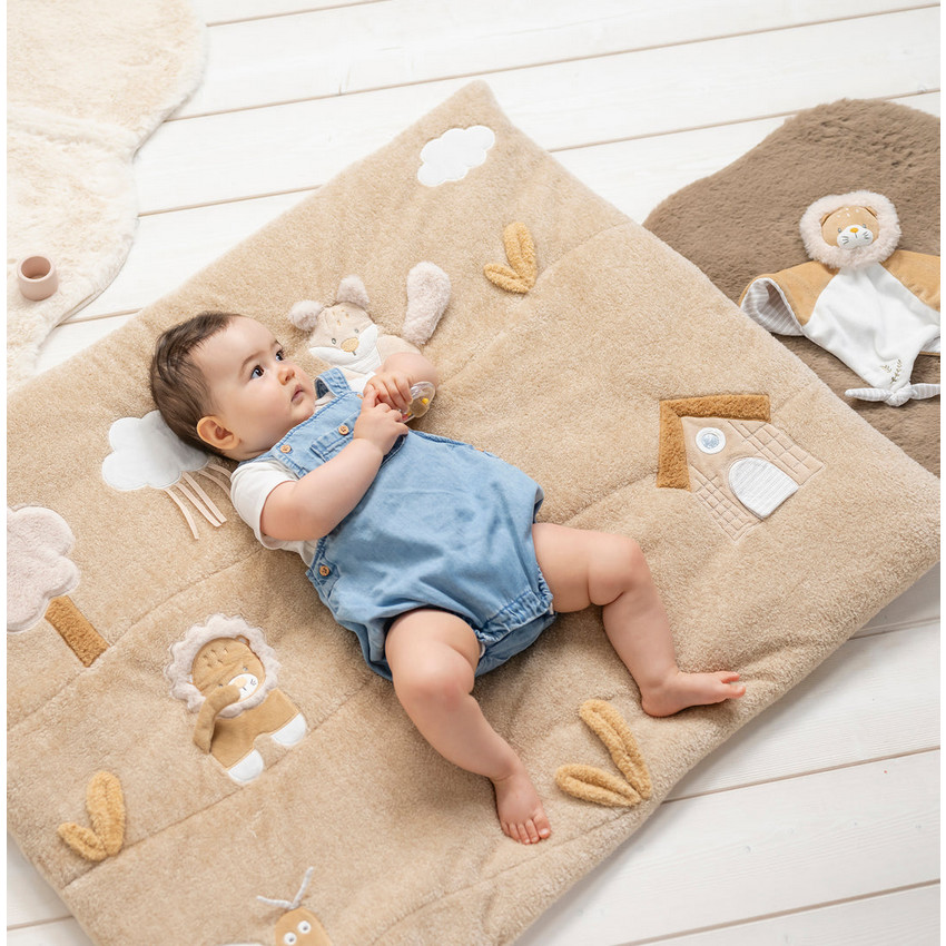 Tapis d'éveil rectangulaire 80x100cm Oli Ernest Flo - Beige (Nattou) - Image 2