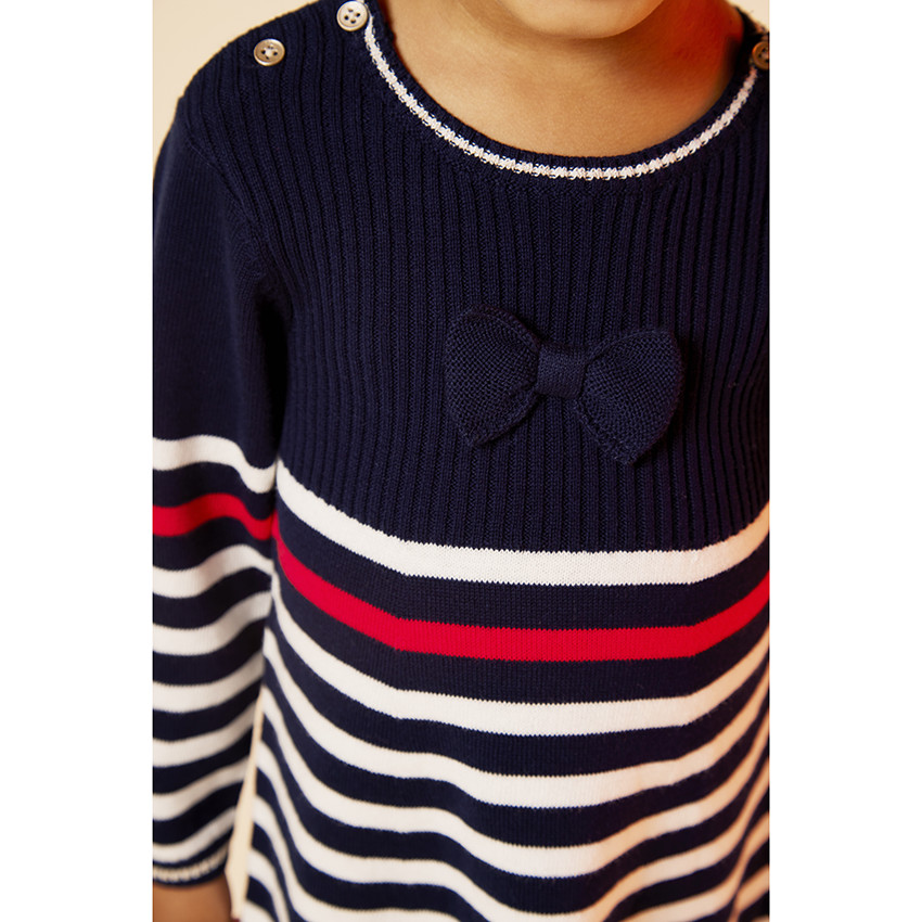 Robe manches longues rayée et boutons fantaisie pour bébé fille 