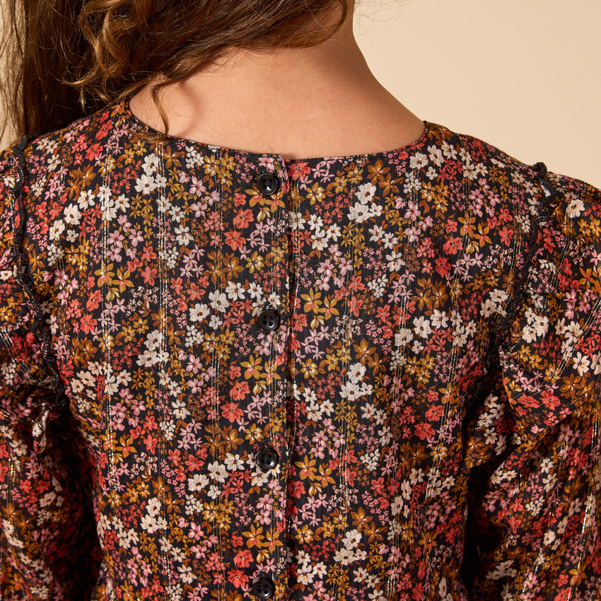 Robe manches longues avec volants aux épaules pour fille 