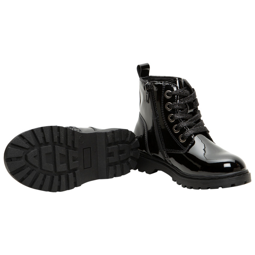 Bottillons vernis noirs badge drapeau pour enfant fille 