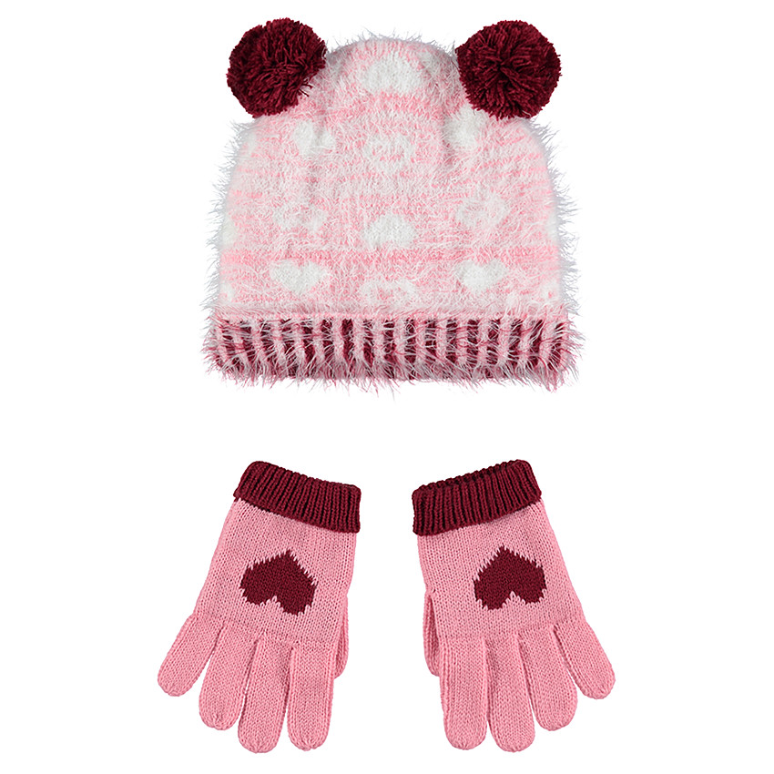 Ensemble bonnet en tricot poil et gants doublés sherpa  