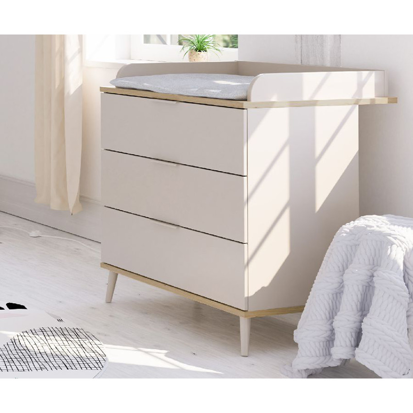 Commode Hazel + plan à langer Cashmere Beige / Chêne montana 