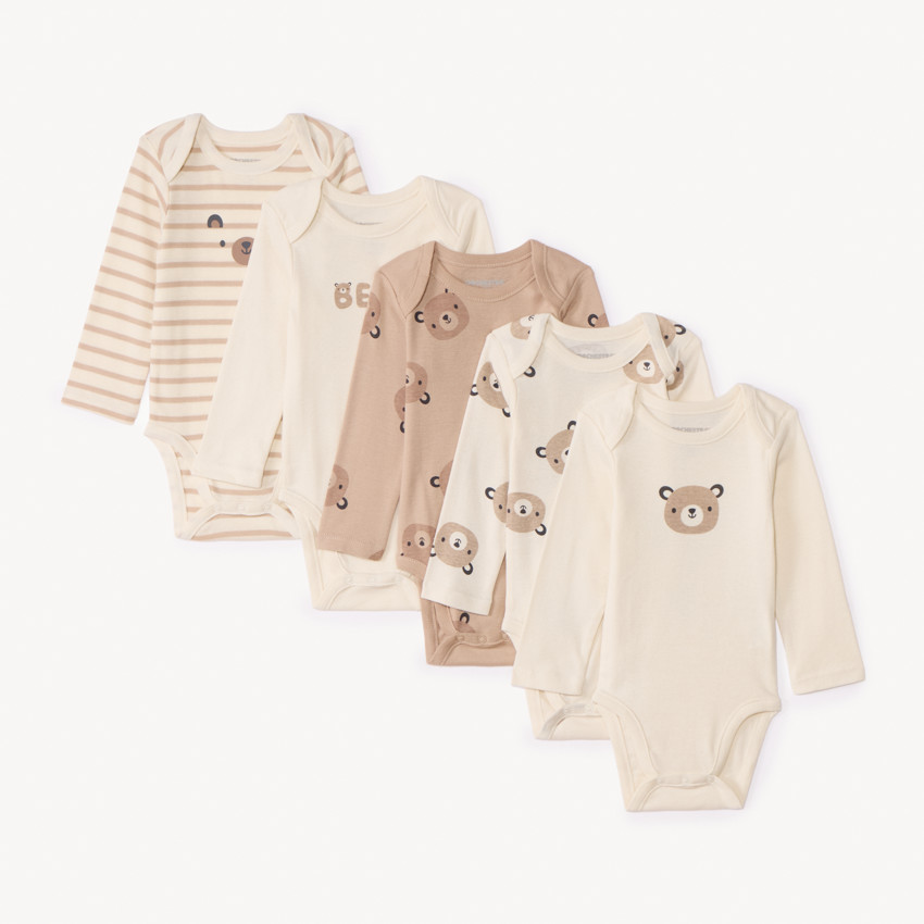 Lot de 5 bodies manches longues motifs oursons pour bébé 