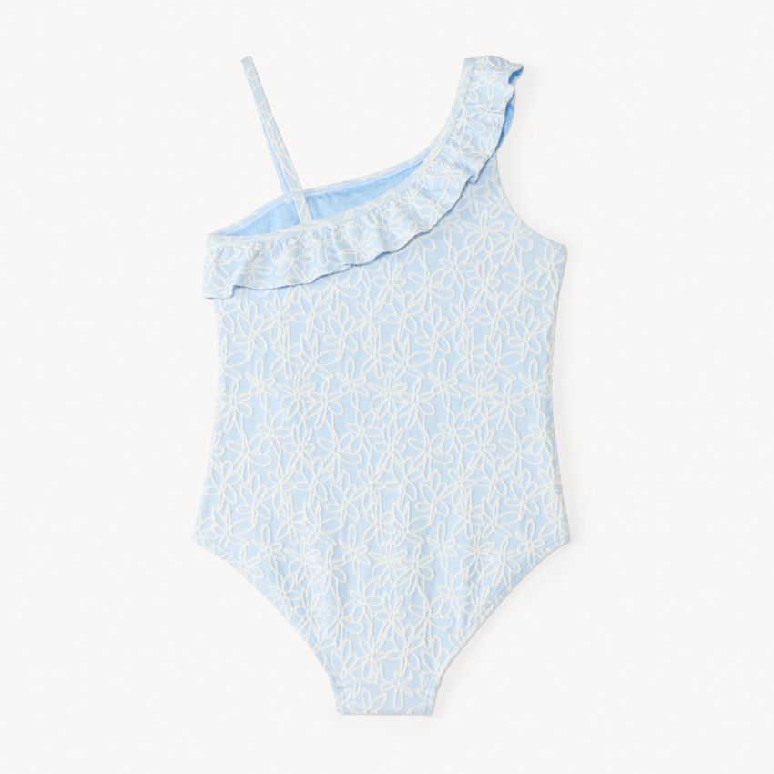 Maillot de bain 1 pièce asymétrique broderie fleurs pour fille 