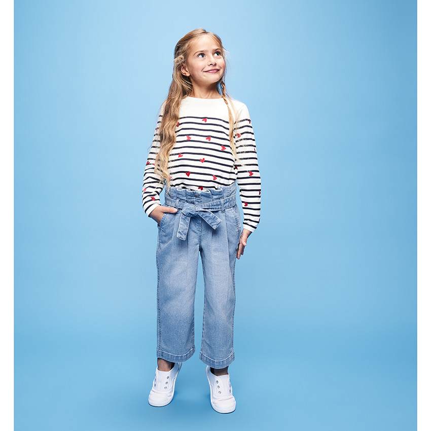 Marinière manches longues avec cœurs brodés pour fille 