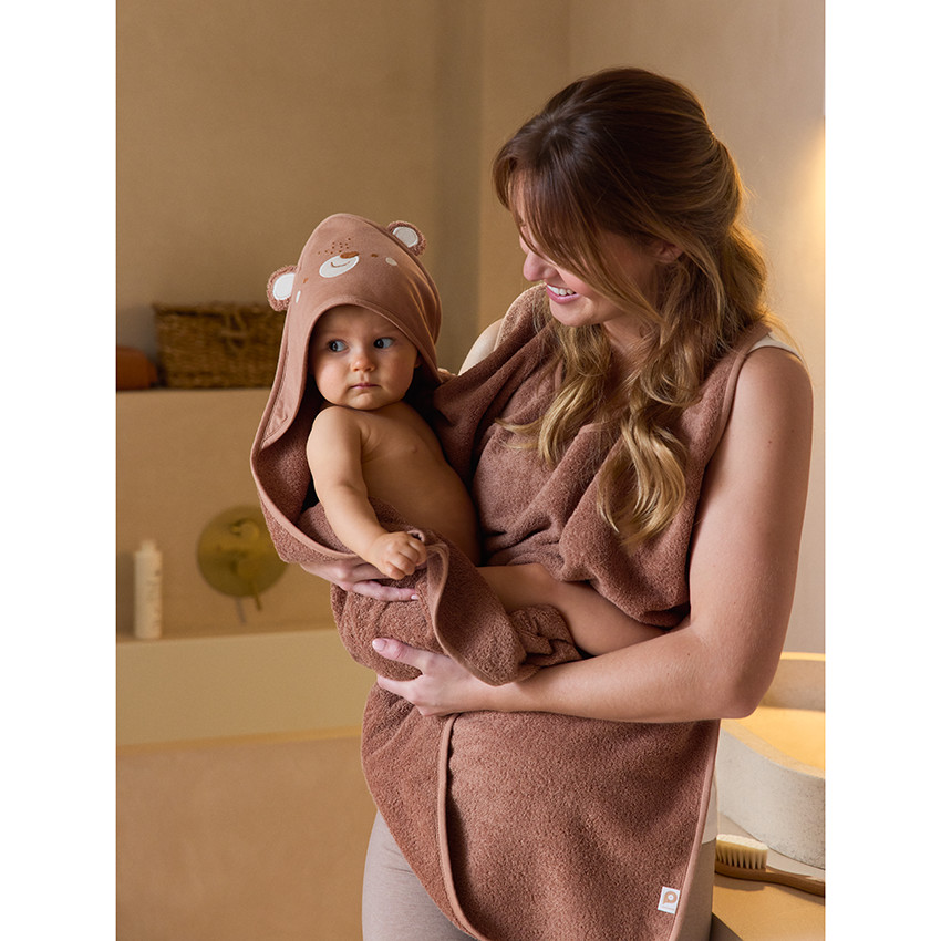 Cape de bain ludique et tablier 2 en 1 Ourson marron - Marron (Prémaman) - Image 3