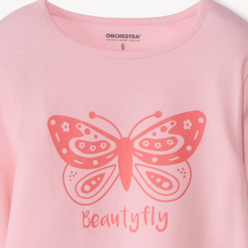 Set pyjama 2 pièces unis avec print papillon pour fille  