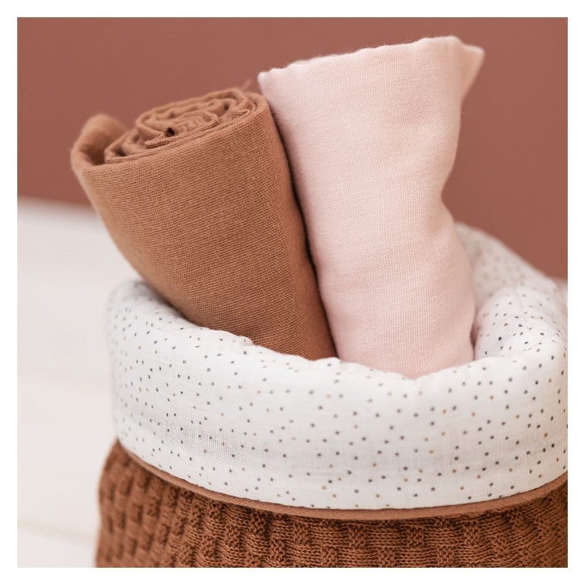 Lot de 2 langes 120 x 120 cm - Rose/Rouille Main Lot de 2 langes 120 x 120 cm - Rose/Rouille