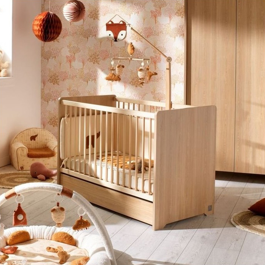 Lit bébé 120 x 60 cm Cannelle aspect chêne miel 