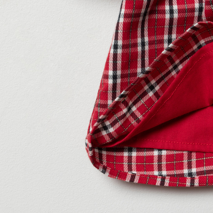 Robe manches longues à carreaux et ceinture pour enfant fille 