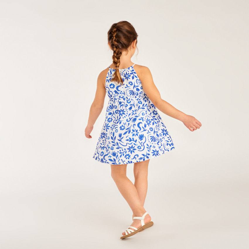 Robe sans manches imprimée fleurs avec taille nouée pour fille 