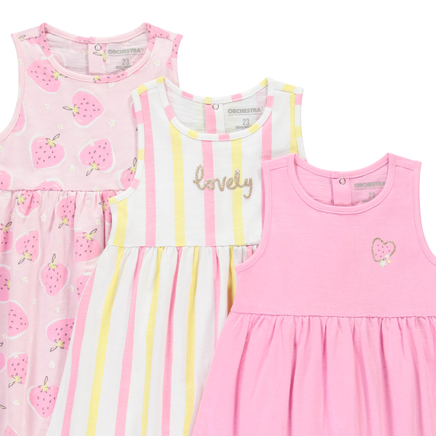 Lot de 3 robes sans manches avec imprimé fantaisie pour bébé fille  