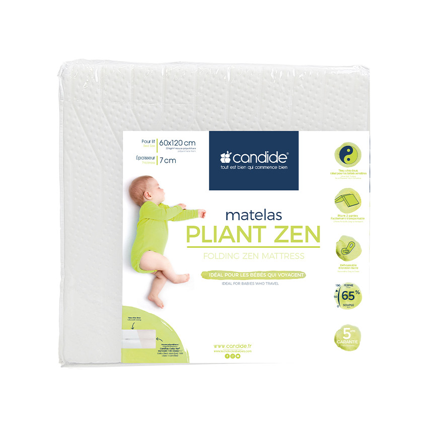 Matelas pliant Zen déhoussable 60 x 120 cm blanc 