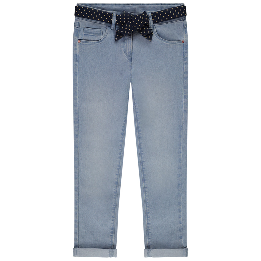 Jean slim + ceinture imprimé pois à nouer pour fille 