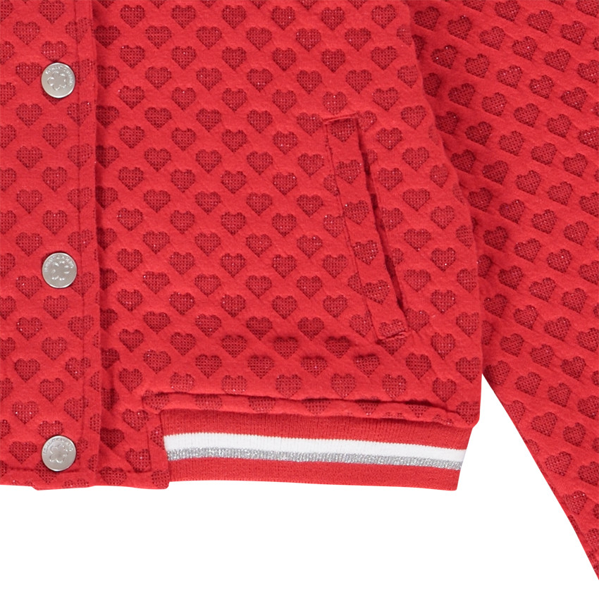 Gilet en molleton rouge à coeurs en jacquard pour enfant fille 