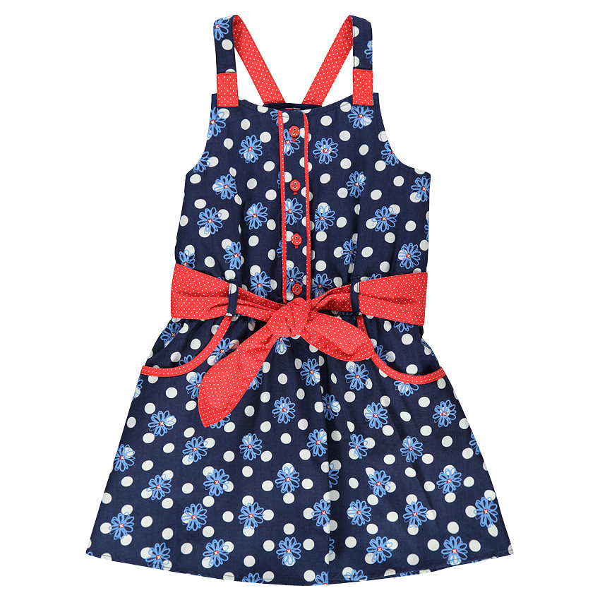 Robe sans manches imprimée fleurs et pois avec ceinture à nouer 