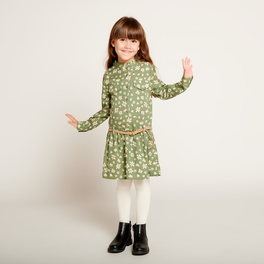 Robe manches longues style chemise imprimé pour fille 