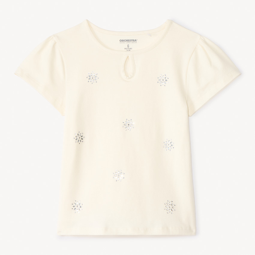 T-shirt manches courtes à strass pour fille