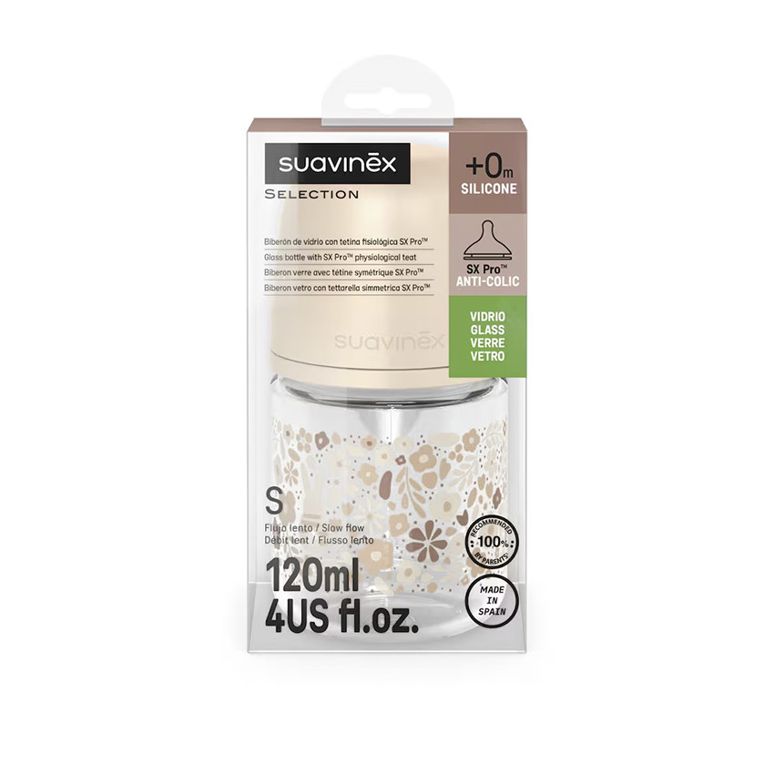 Biberon en verre avec tétine symétrique SX Pro S 120ml Liberty beige 