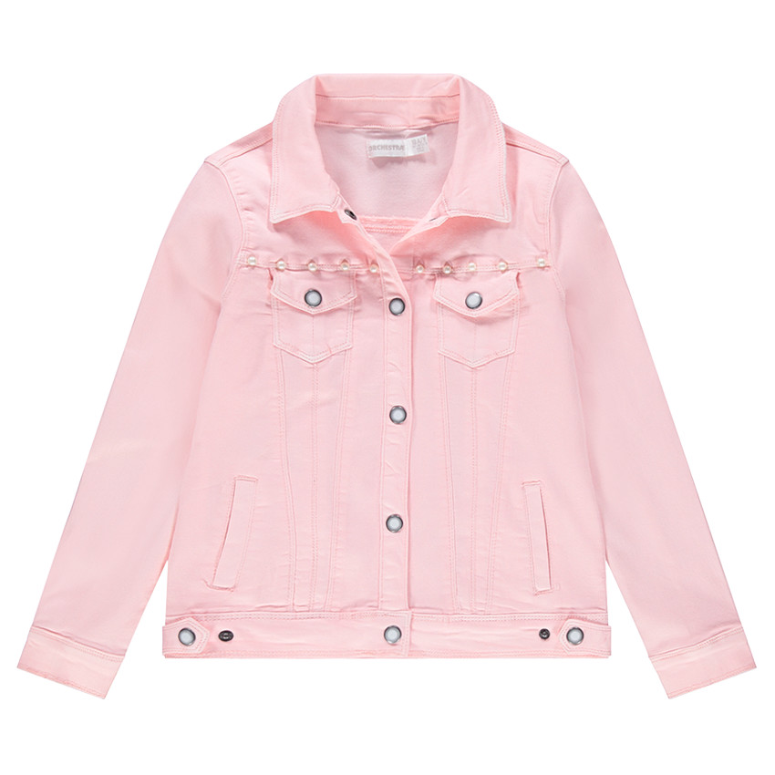 Junior - Veste en jeans rose avec perles fantaisie 