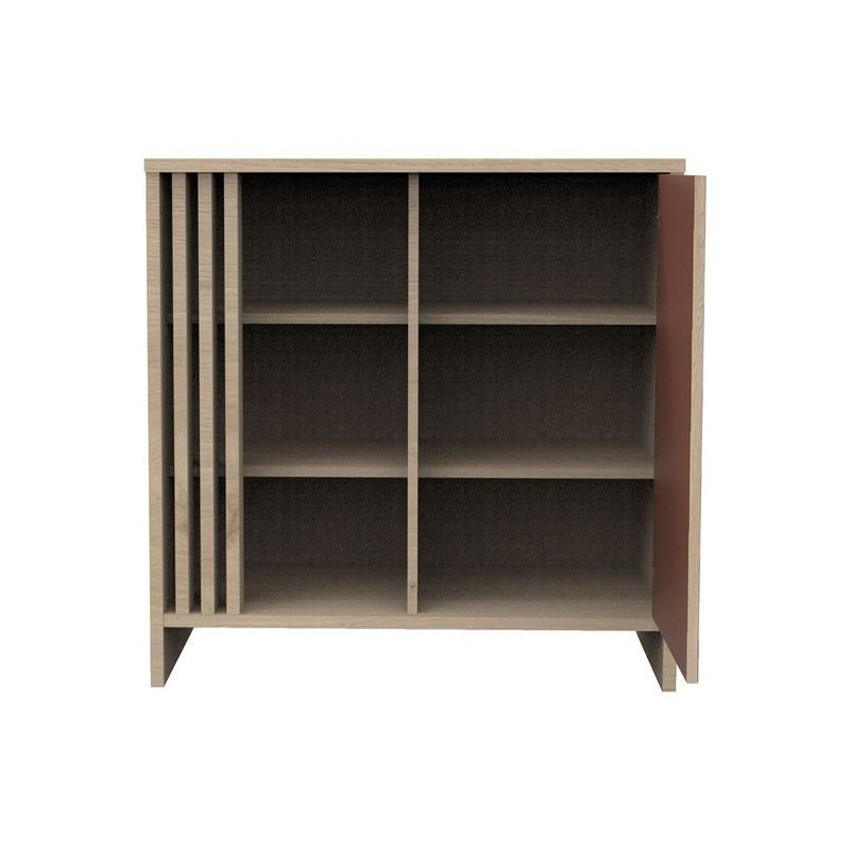 Commode avec 1 porte et 3 niches Tokyo aspect chêne suave/terracotta 