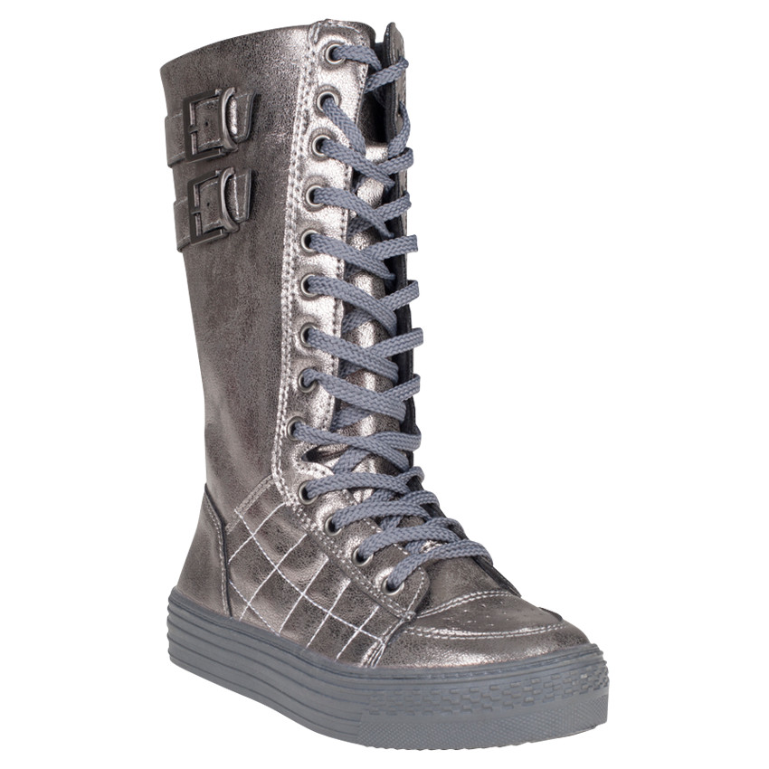 Bottes argentées à zip et lacets avec semelle compensée 