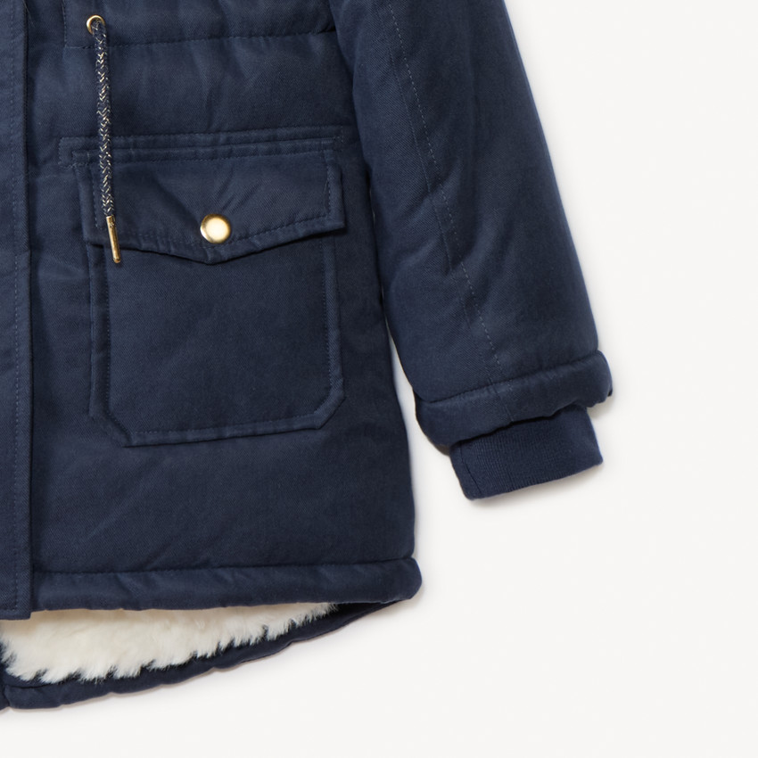 Parka déperlante en twill + capuche en fausse-fourrure pour fille 