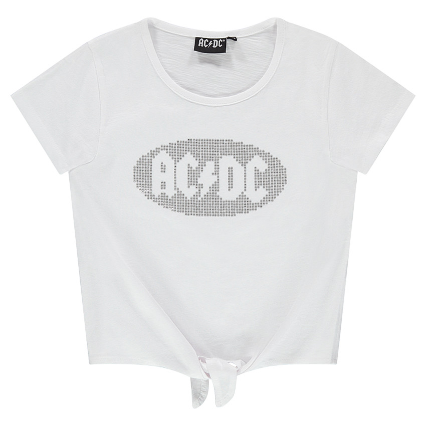 Junior - Tee-shirt manches courtes à nouer avec ACDC en strass fantaisie 