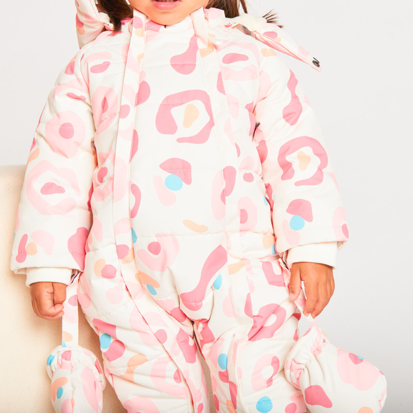 Combi-pilote de ski imprimé arty pour bébé fille avec finitions différentes selon l'âge 