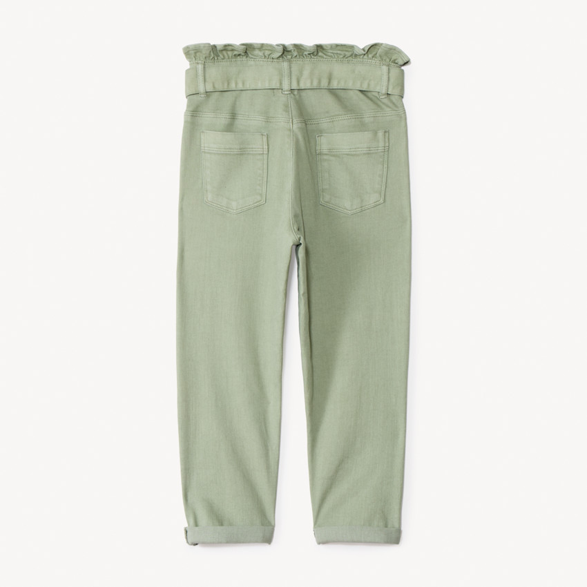 Jean paperbag uni avec ceinture à nouer pour fille 