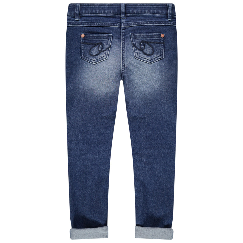 Jean slim effet used à broderies florales 