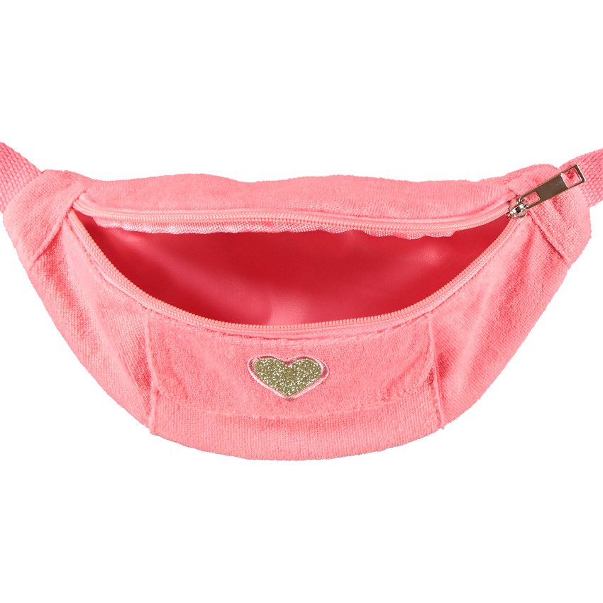 Sac bandoulière rose avec coeur à pailletes 