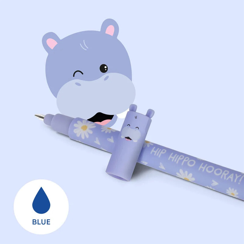 Stylo gel à encre bleue effaçable Hippopotame 