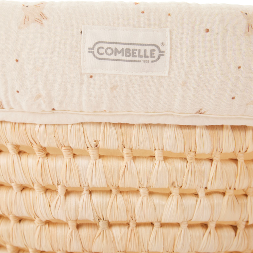 Couffin en osier avec habillage en tetra imprimé écru - Ecru (Combelle) - Image 2