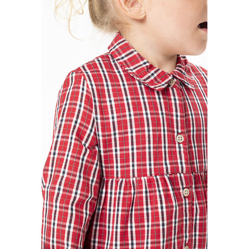 Robe manches longues en toile imprimé carreaux pour bébé fille 