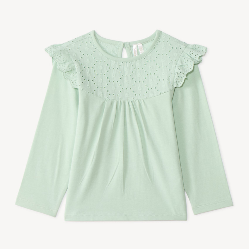 T-shirt à manches longues bébé fille avec broderie anglaise