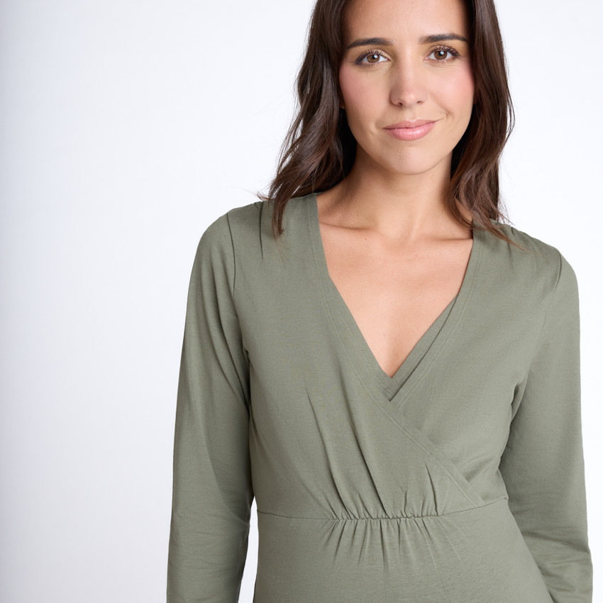 T-shirt manches longues de grossesse et d'allaitement à col croisé 